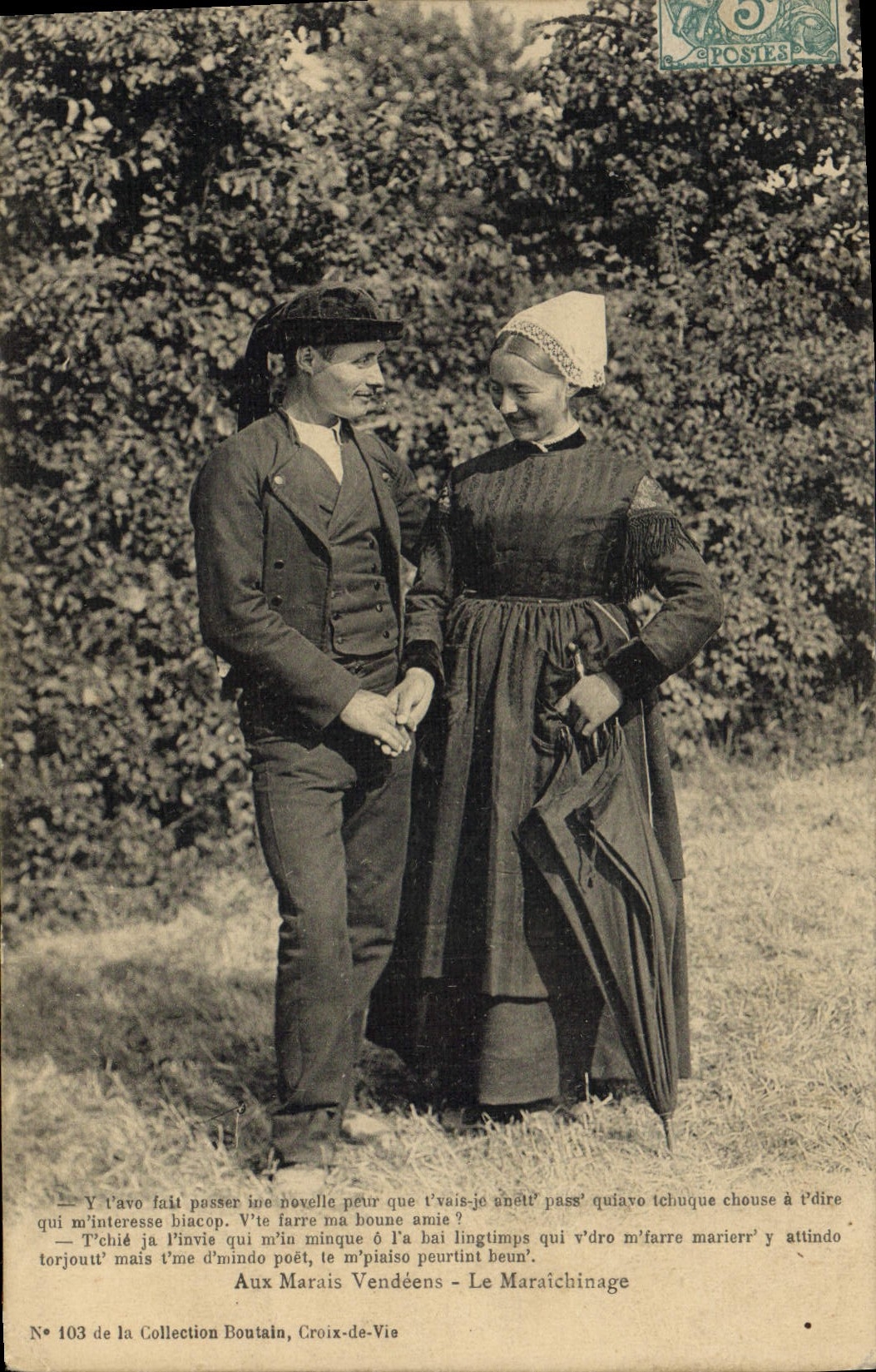 Vintage Postcard Folklore In the Vendean marshes the maraichinage