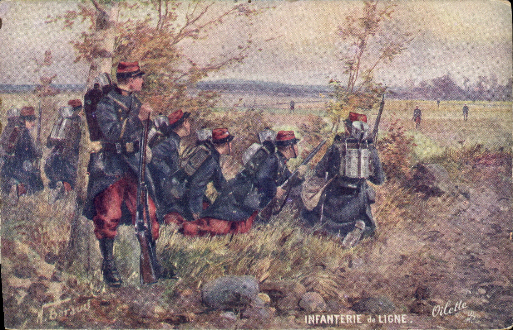 Vintage Postcard Fantasy Illustrator Infantry of Militaria line