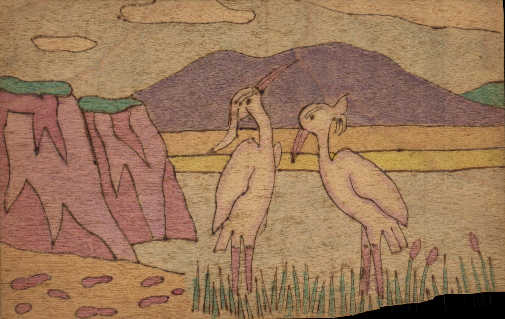 Vintage Postcard Fantasy Illustrator Birds (out of wood)