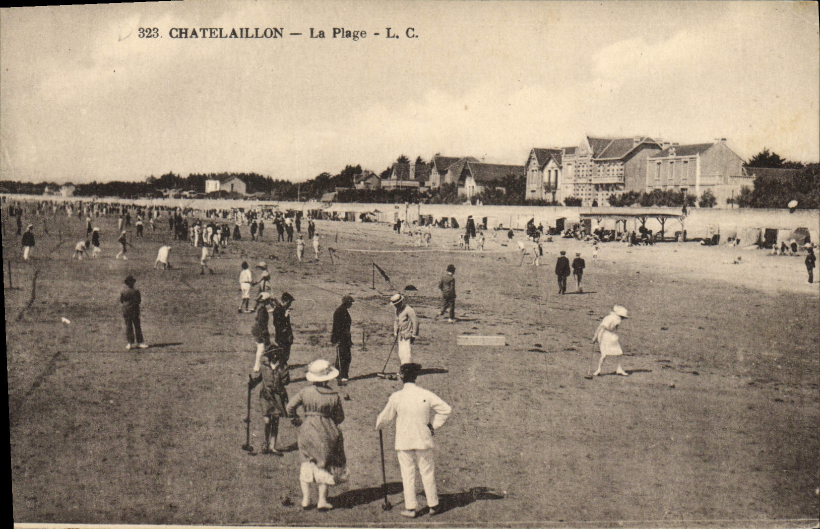 Vintage Postcard Chatelaillon the beach Croquet Tennis