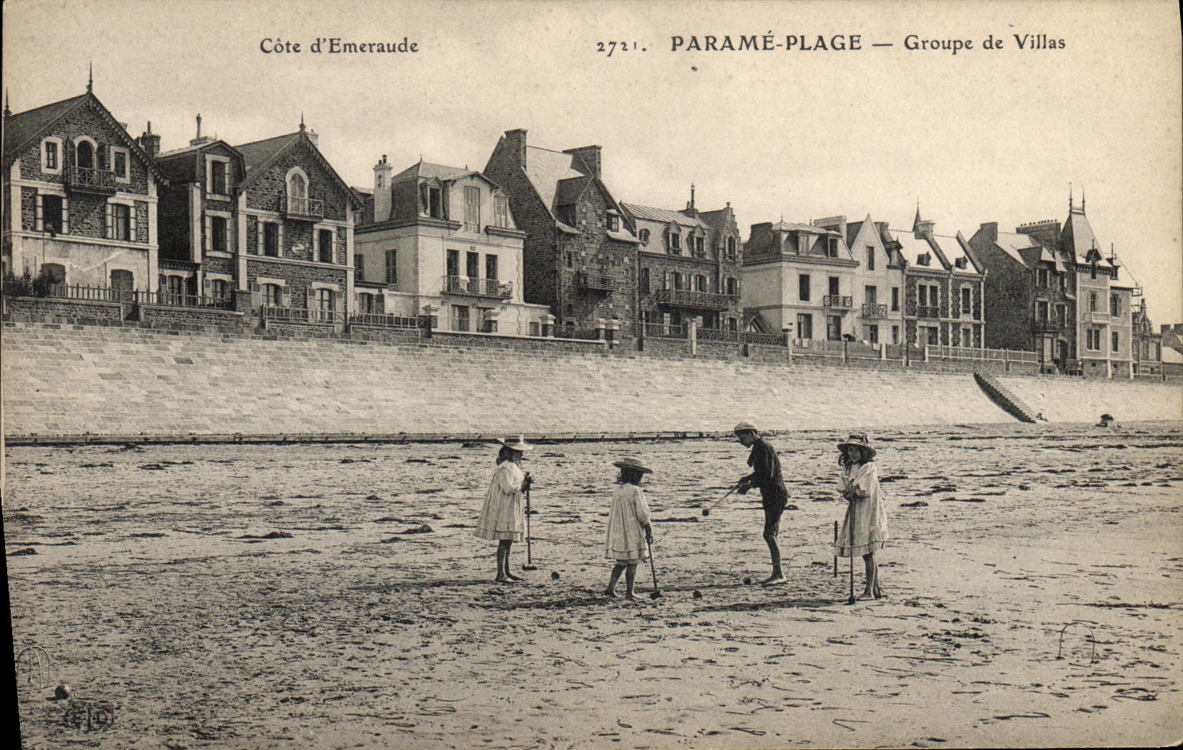 Vintage Postcard Parame Plage Groups Croquet villas