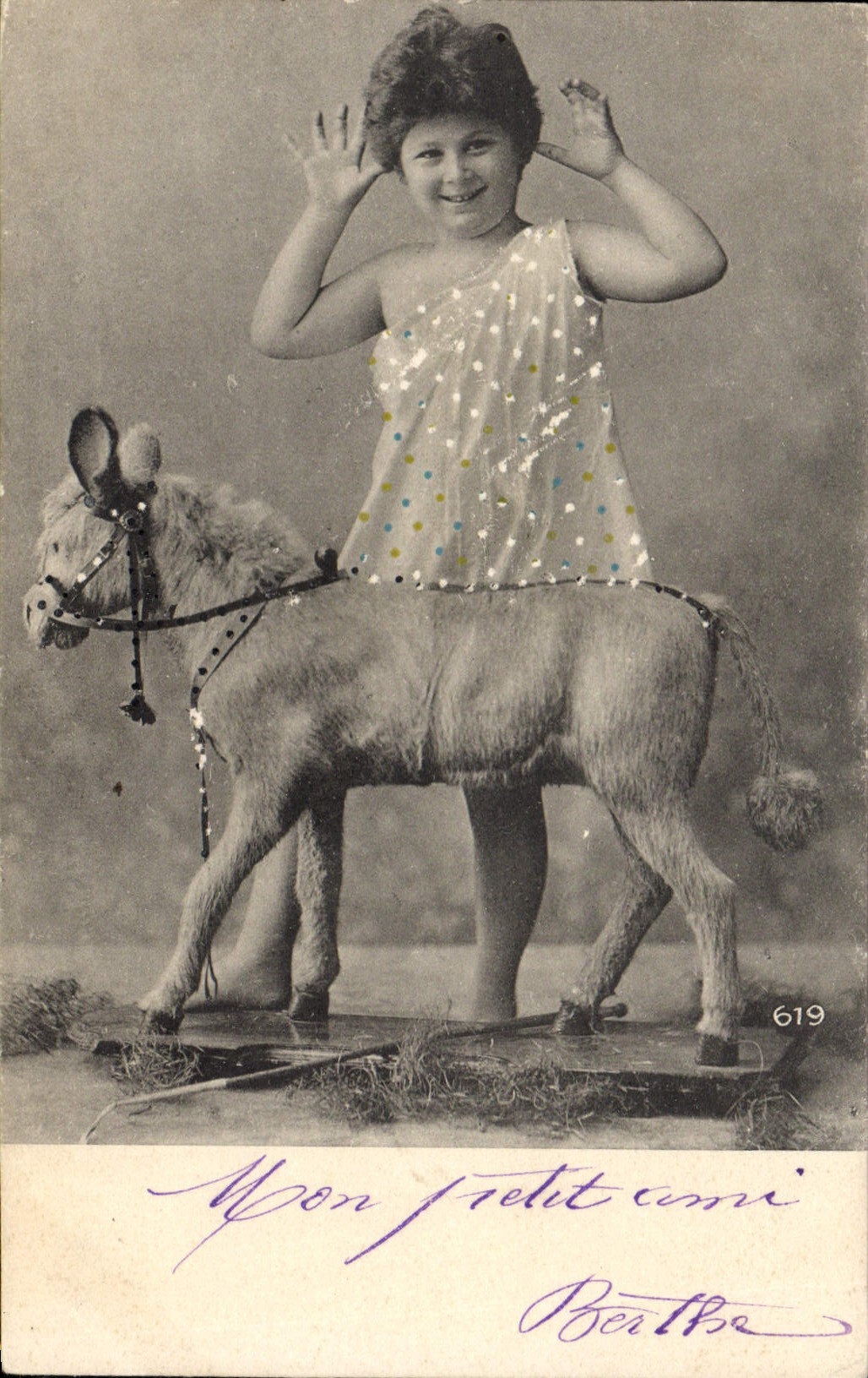 Vintage Postcard Child Donkey Pony