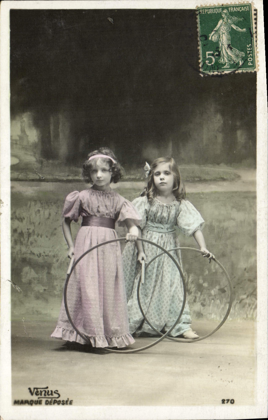 Vintage Postcard Children Hoop