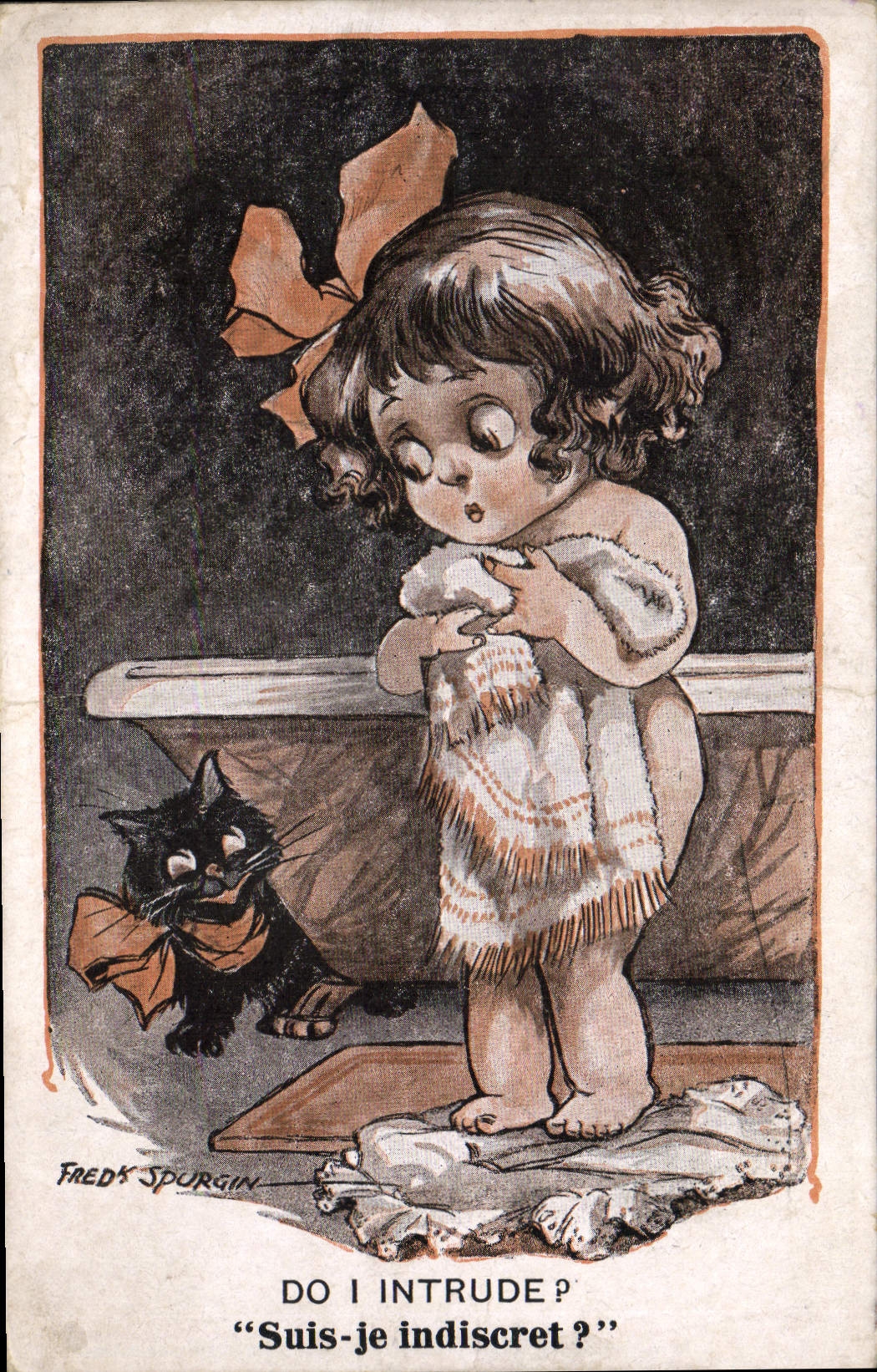 Vintage Postcard Fantasy Illustrator Fred Spurgin Child Cat Kitten