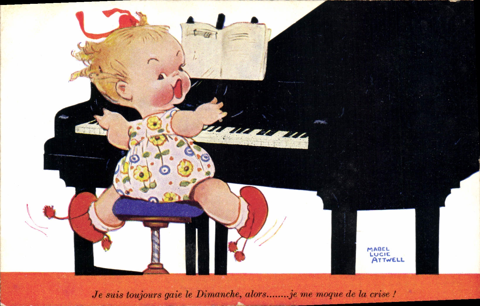 Vintage Postcard Fantasy Illustrator Mabel Lucie Attwell Piano