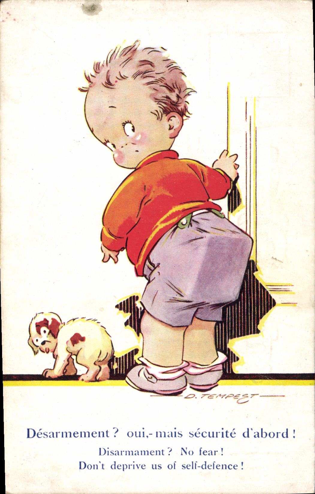 Vintage Postcard Fantasy Illustrator Tempest Child Dog Disarmament