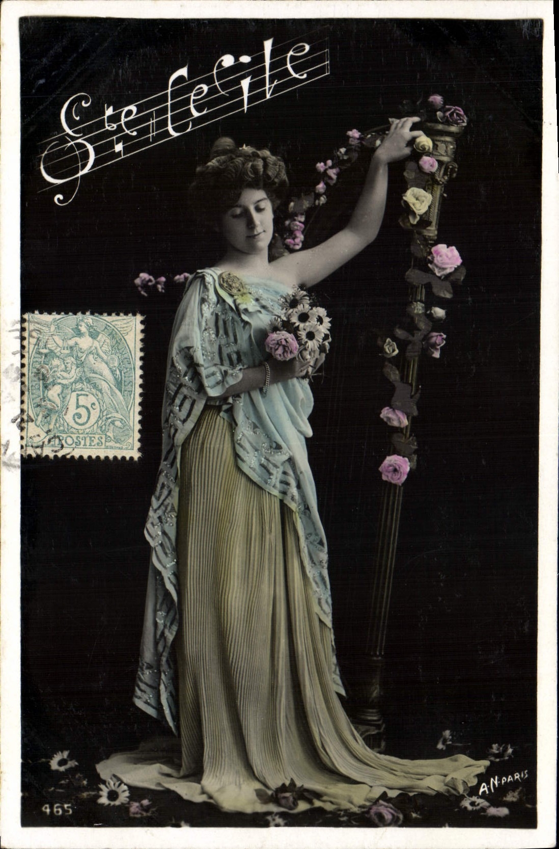 Postal Mujer Arpa Santa Cecilia