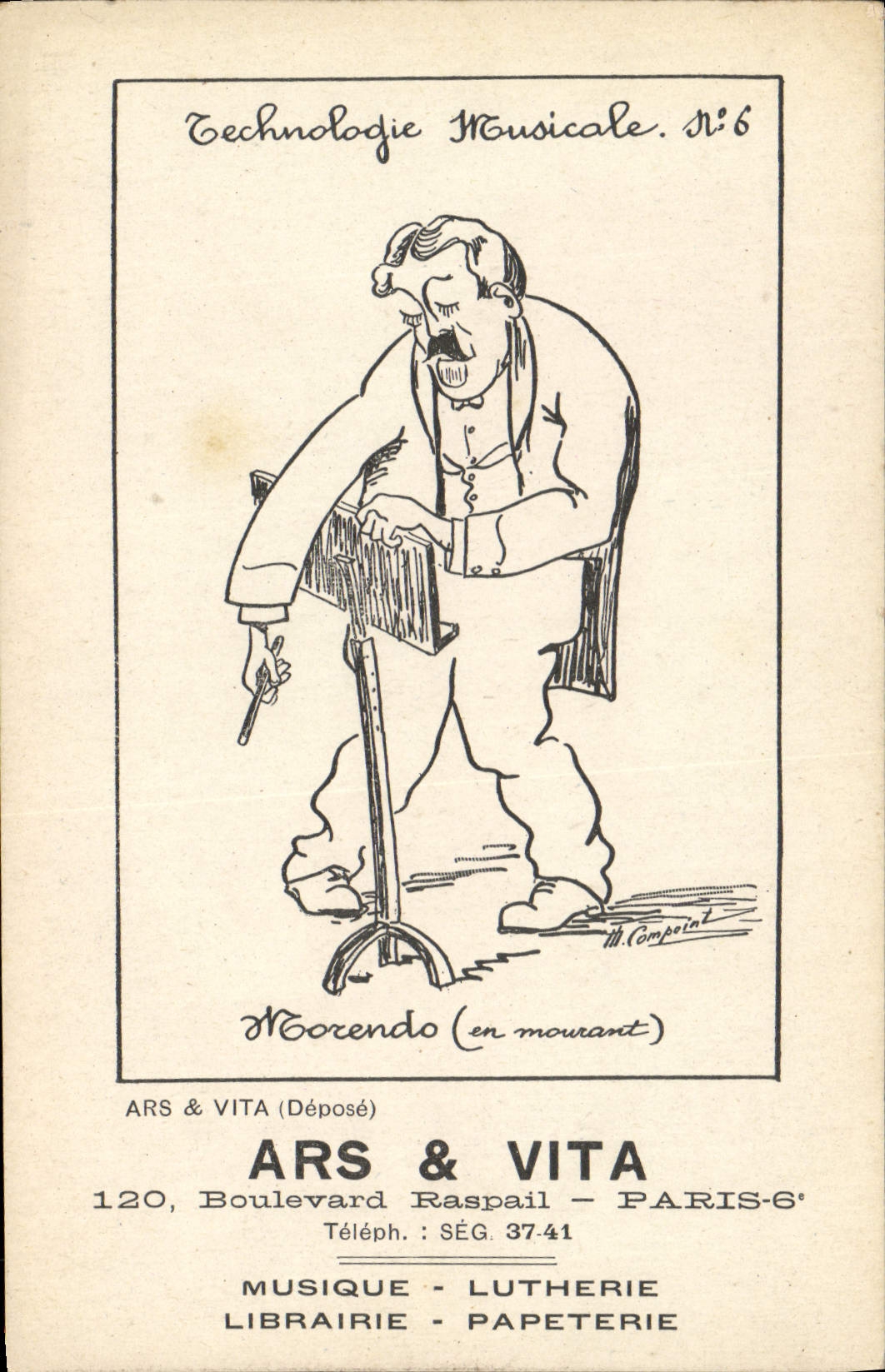 Postal Tecnología musical Ars y Vita Bulevar Raspail París Comercio de instrumentos de cuerda Música Librería Papelería