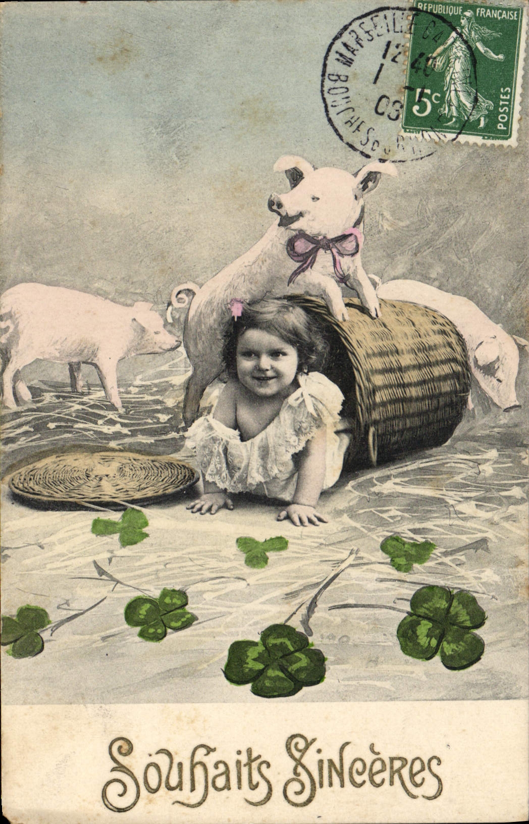 CPA Cochon Porc Enfant 