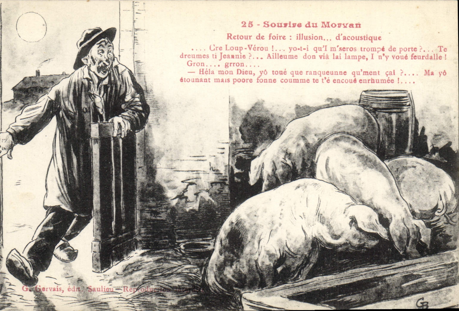 Postal Cerdo Cerdo Sonréir del Morvan Vuelta de feria ilusión de accoustique