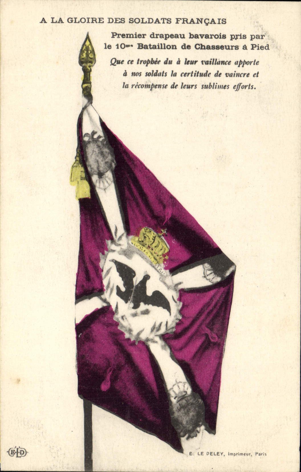 Vintage Postcard Militaria Alpine hunters First Bavarian flag taken by the 10th battalion of hunters touches bottom