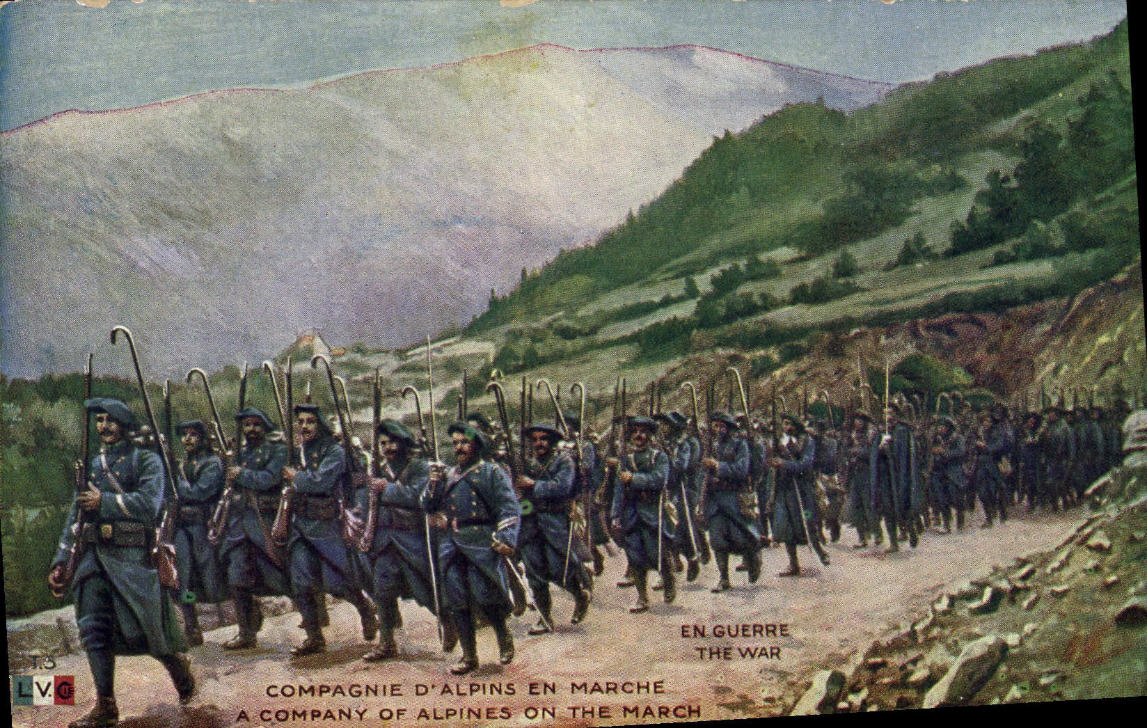 CPA Militaria Chasseurs Alpins Compagnie d'alpins en marche 