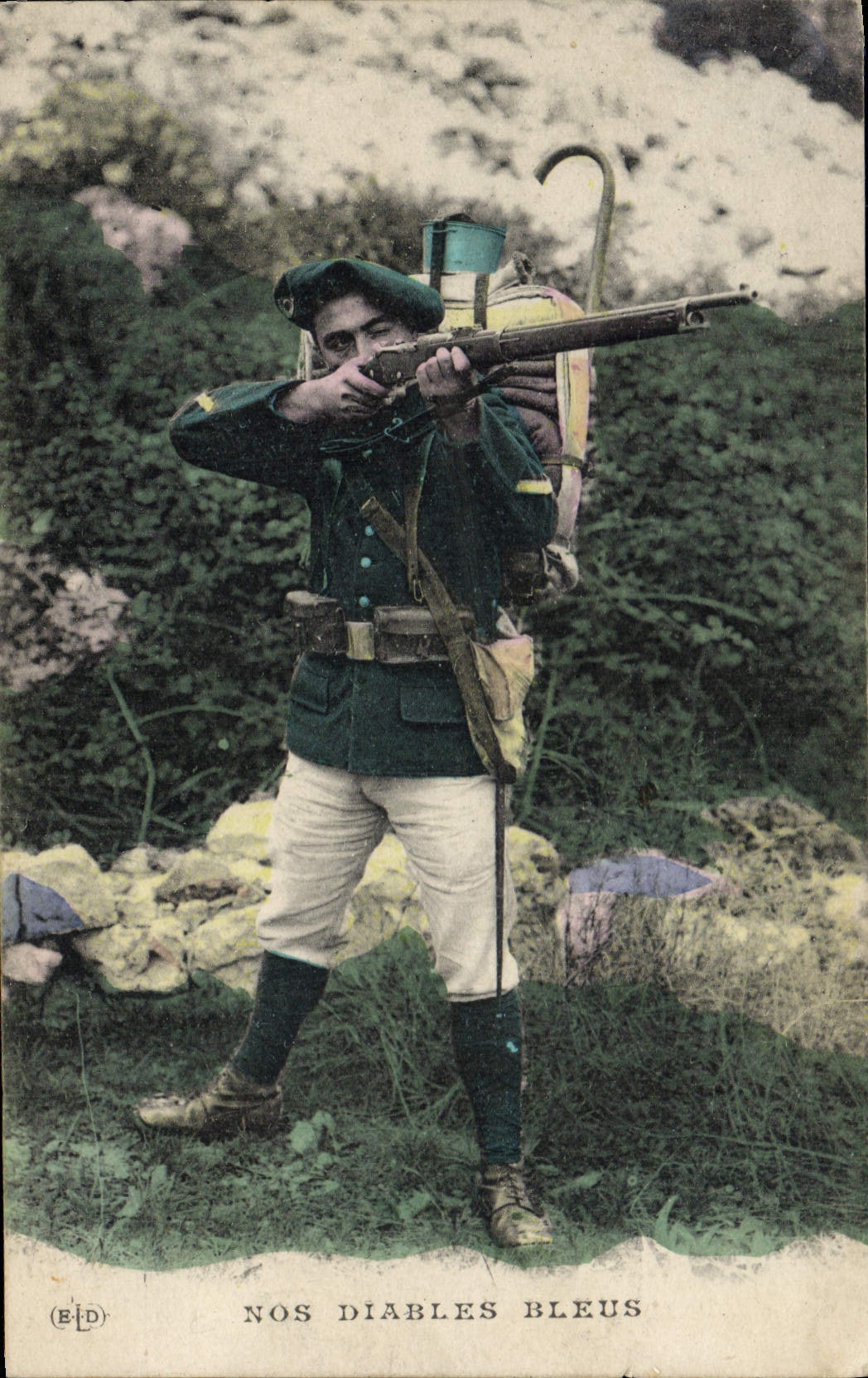 Vintage Postcard Militaria Alpine hunters Our blue devils