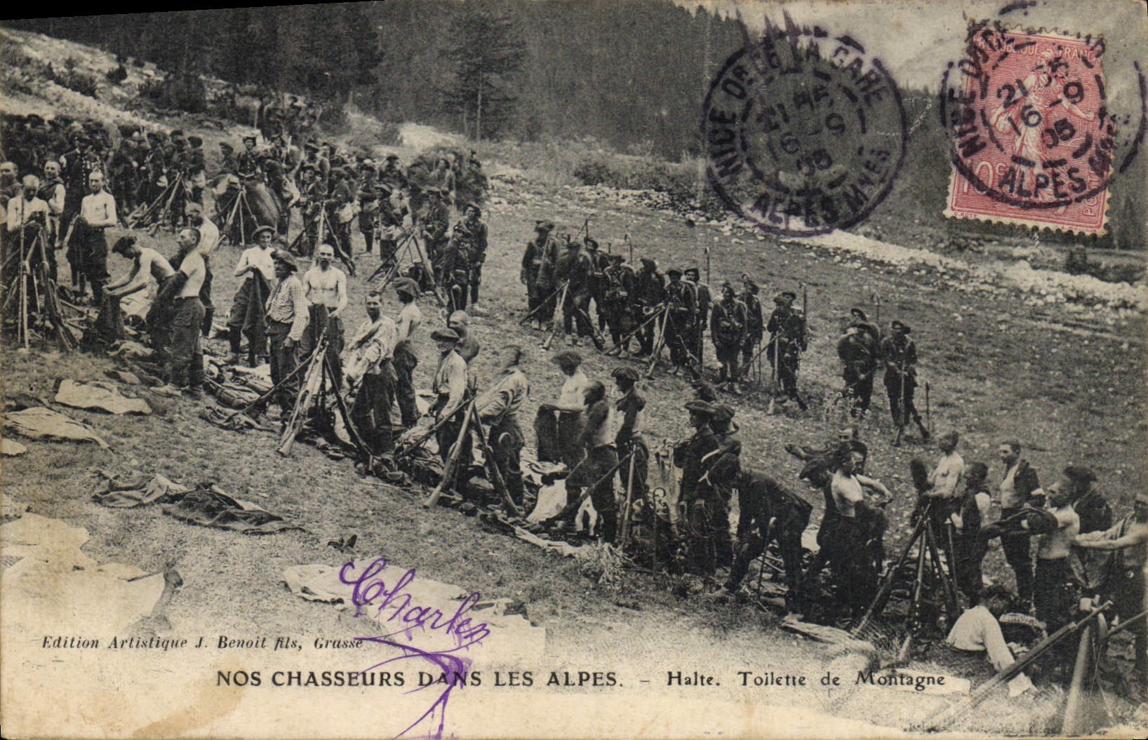 CPA Militaria Chasseurs Alpins Halte Toilette de montagne