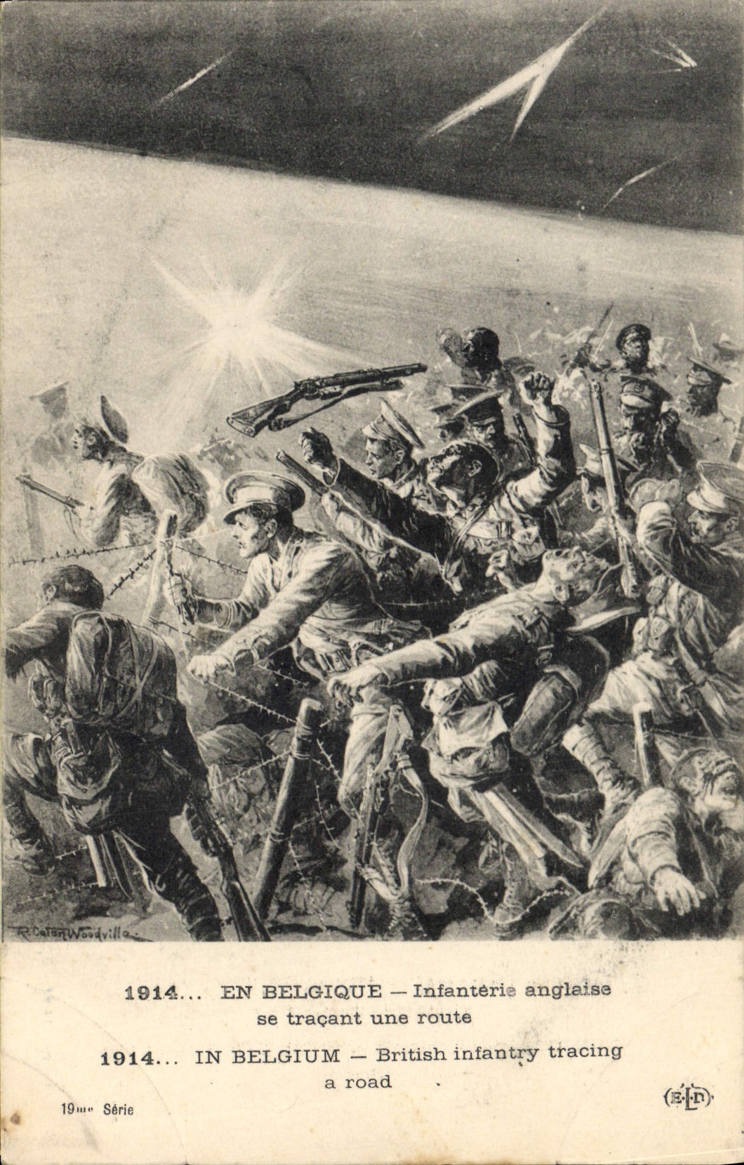 CPA Militaria En Belgique Infanterie anglaise se tracant une route