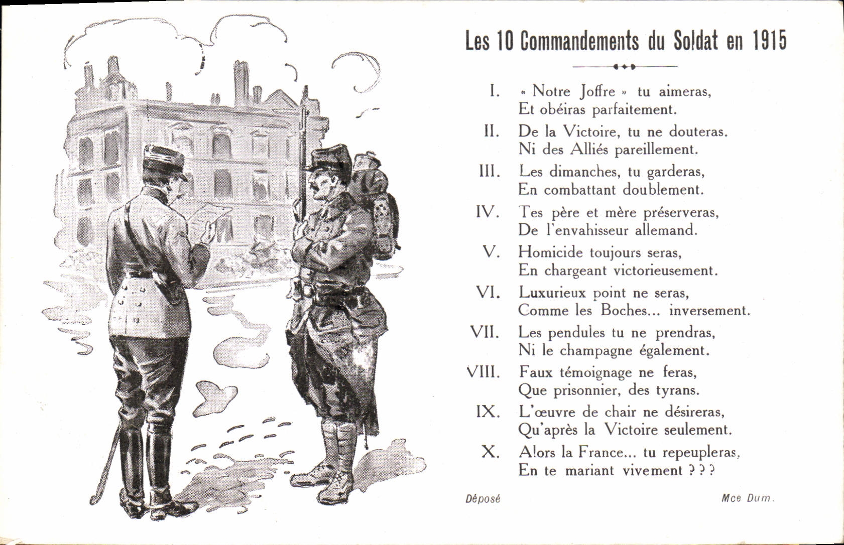 Vintage Postcard Militaria 10 commands of the soldier in 1915