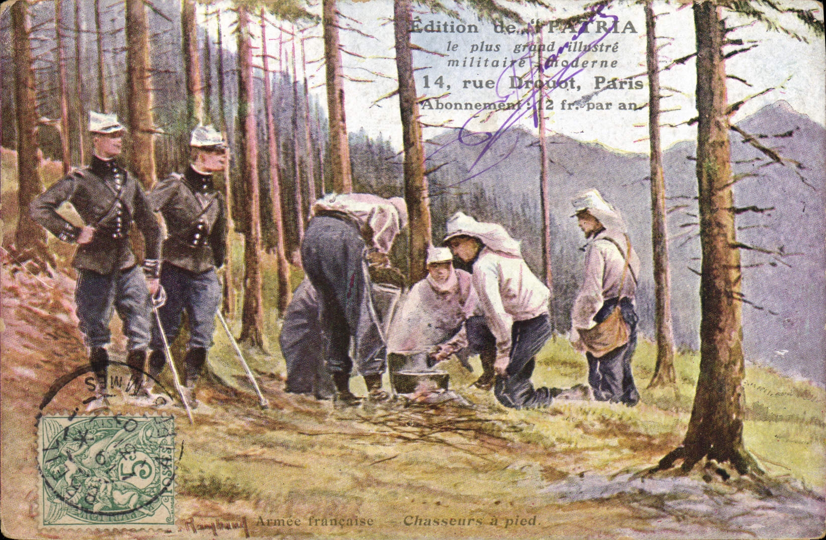 Vintage Postcard Militaria French Army Chasseurs touches bottom