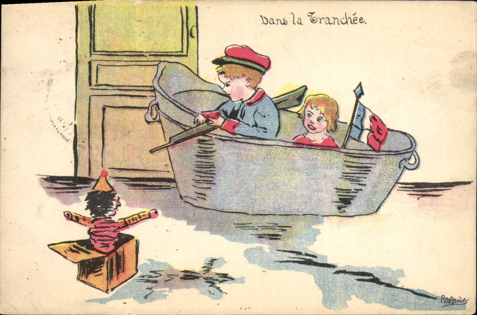 Vintage Postcard Militaria Children In the trench