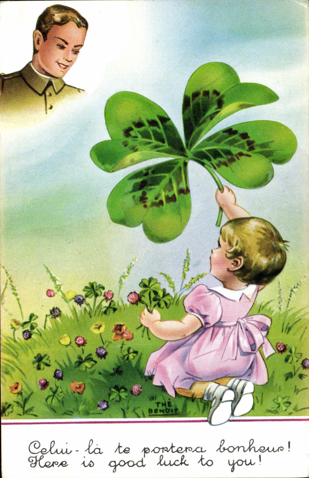 Vintage Postcard Fantasy Illustrator Child Soldier Militaria Clover