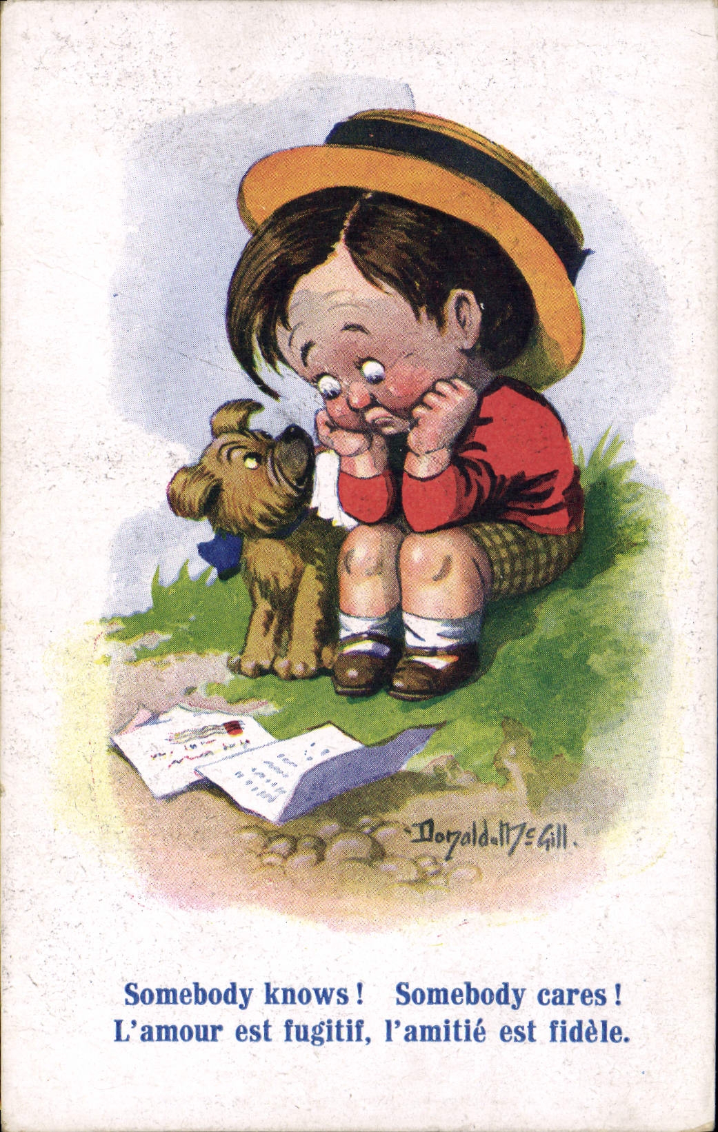 Vintage Postcard Fantasy Illustrator Donald Mc Gill Child Dog
