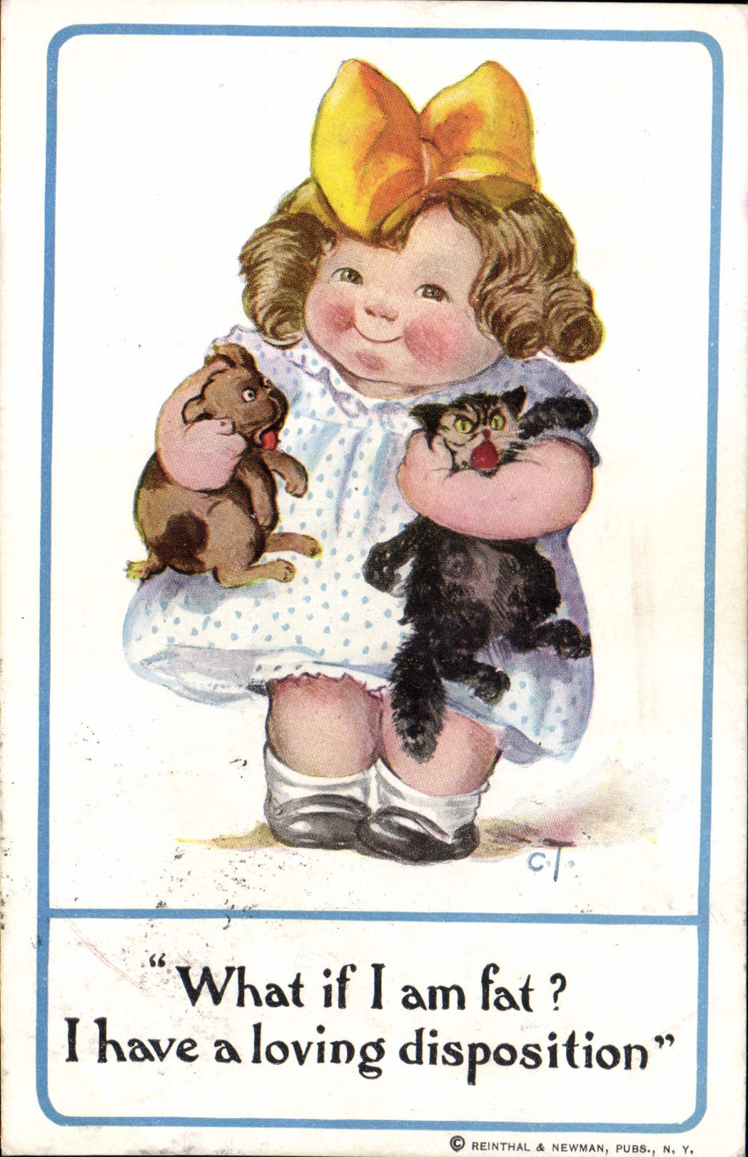 Vintage Postcard Fantasy Illustrator Child Cat Dog Kitten
