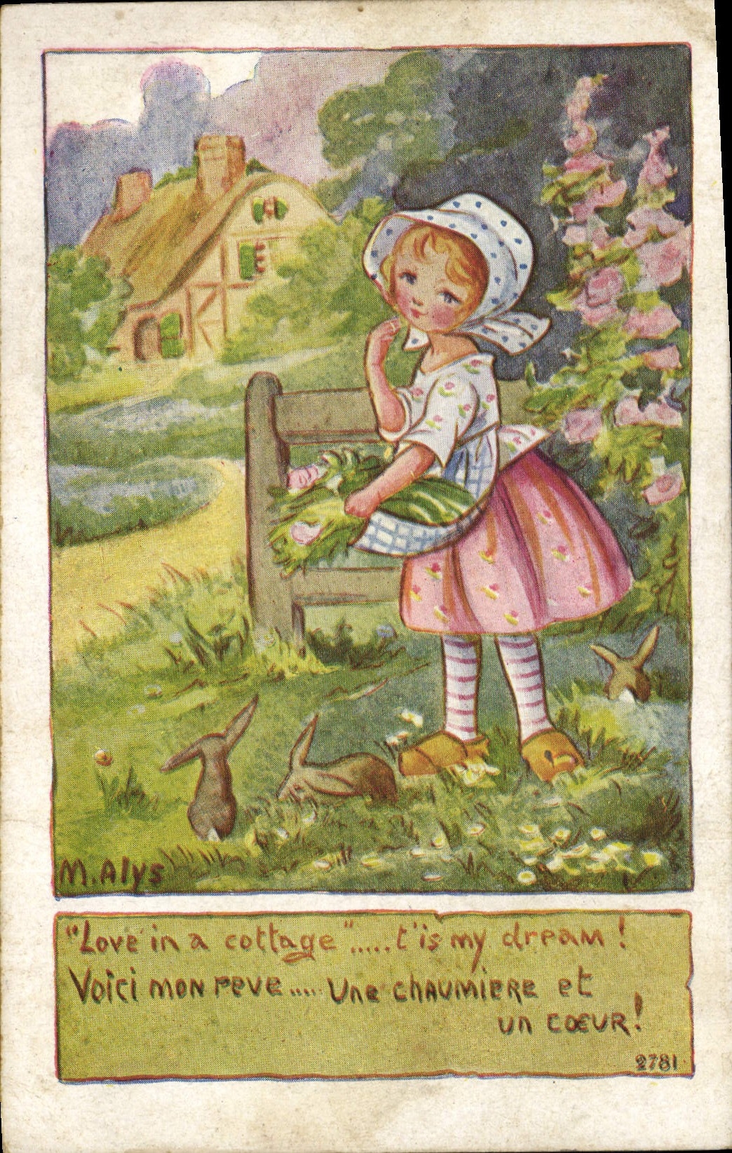 Vintage Postcard Fantasy Illustrator Alys Child Rabbits Rabbit