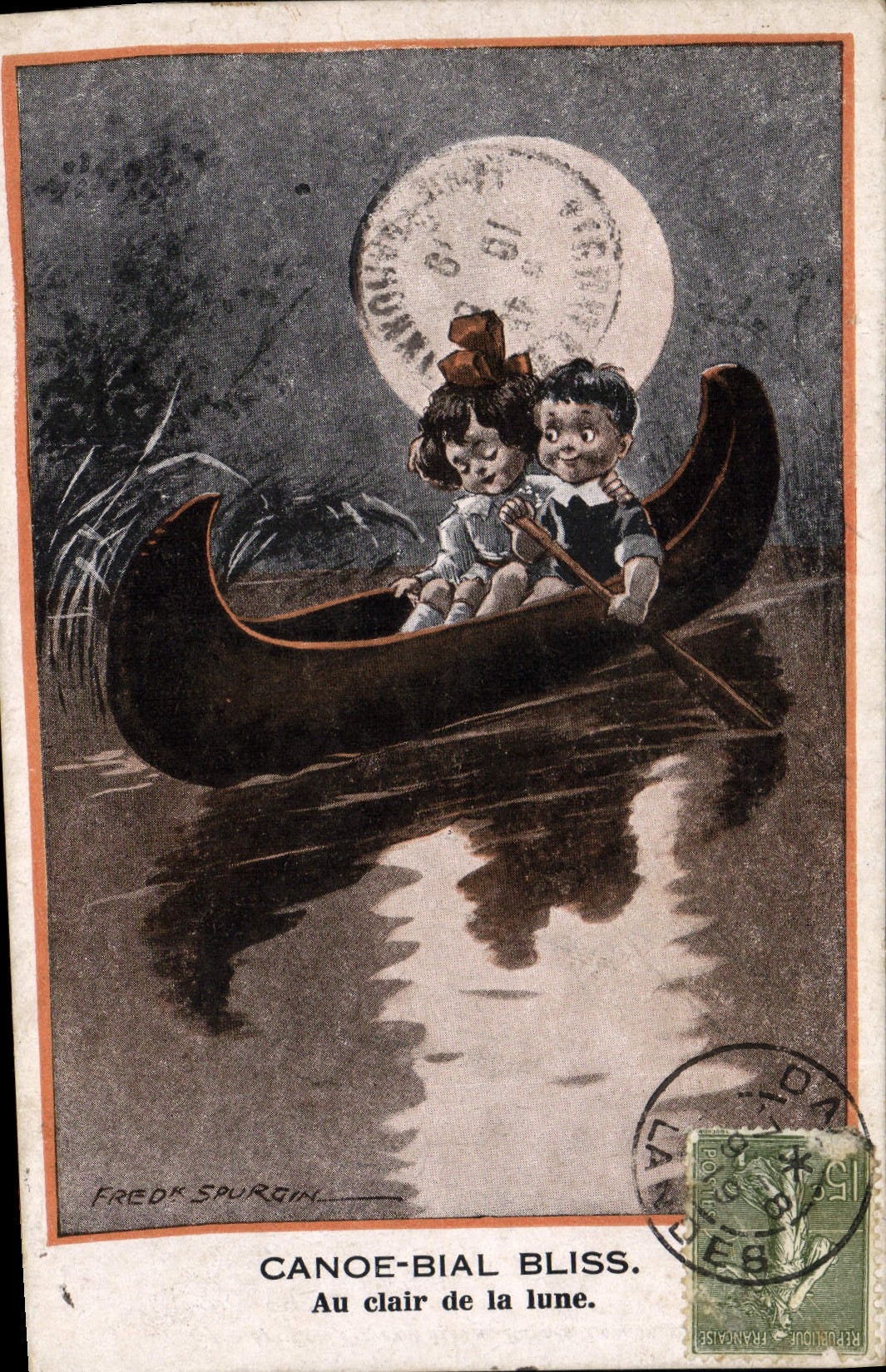 Vintage Postcard Fantasy Illustrator Fred Spurgin Children Canoe