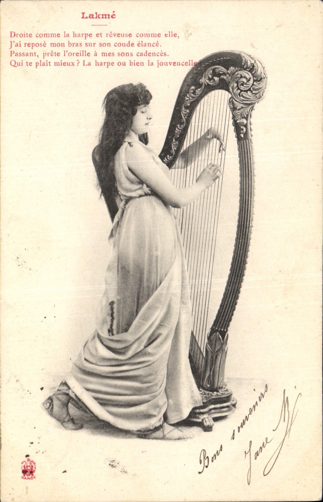 CPA Femme Harpe Lakme 