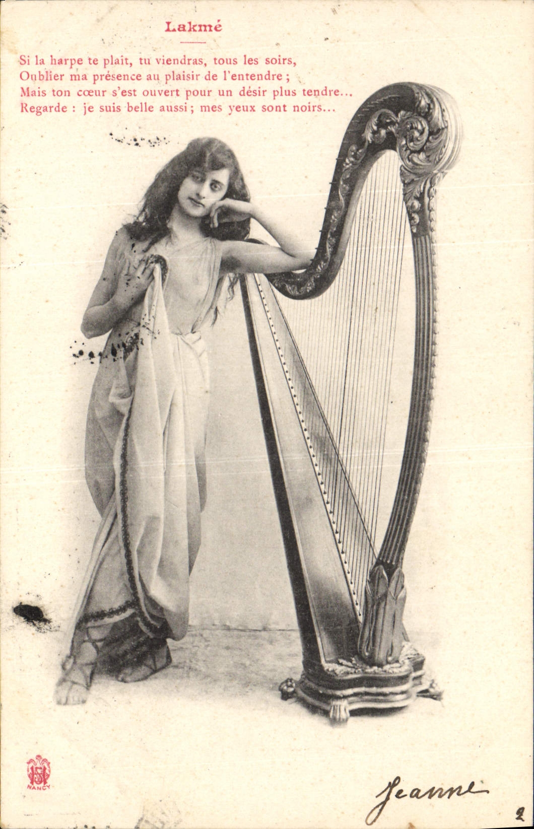 CPA Femme Harpe Lakme 