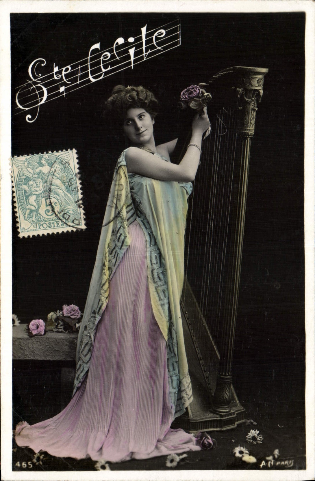 CPA Femme Harpe Ste Cecile 