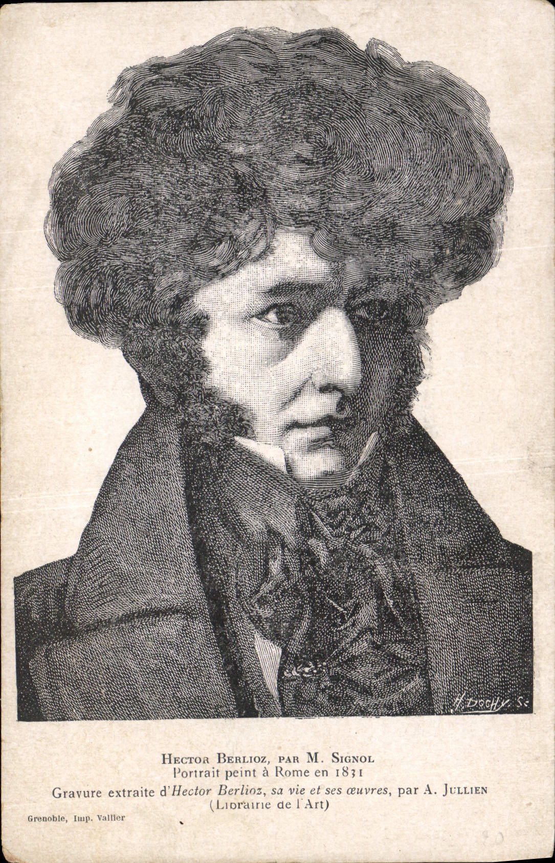 Postal Hector Berlioz por Signol Grenoble Centenario Ayuda 1903