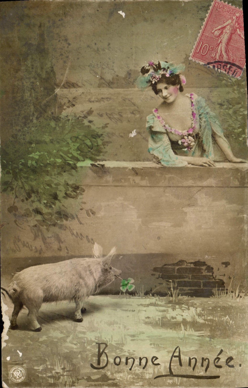 CPA Cochon Porc Femme 