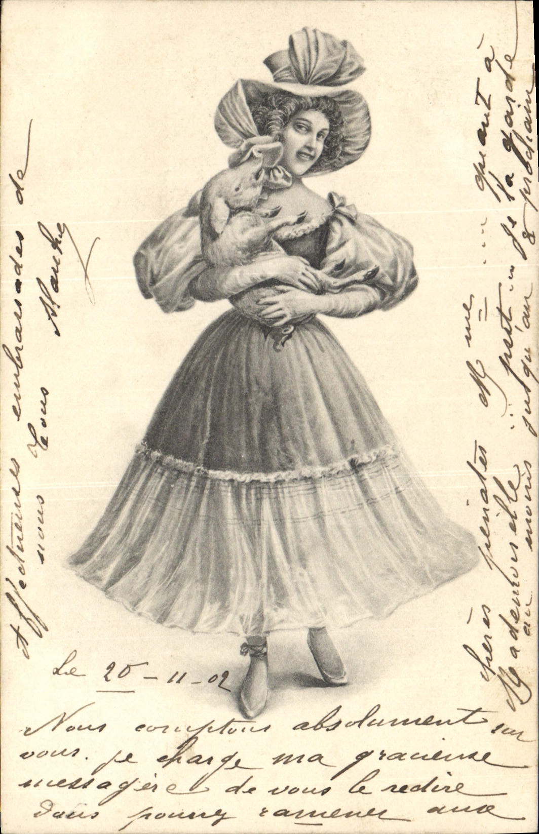 CPA Cochon Porc Femme 