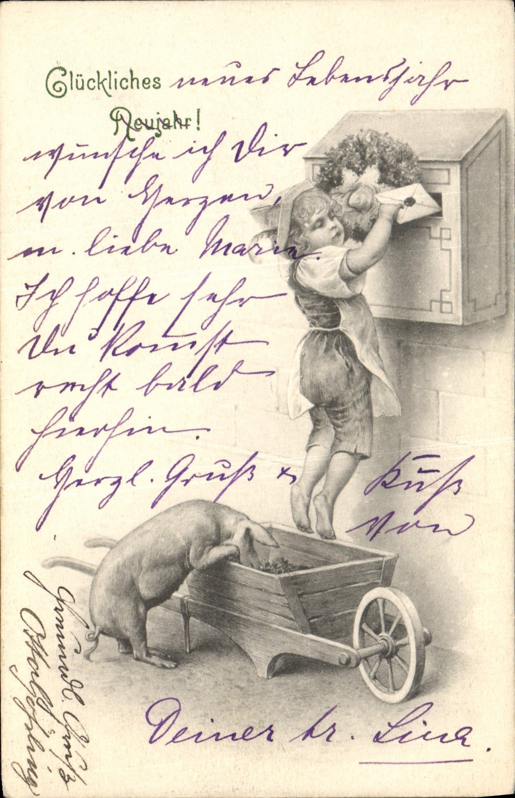 CPA Cochon Porc Enfant Boite aux lettres 