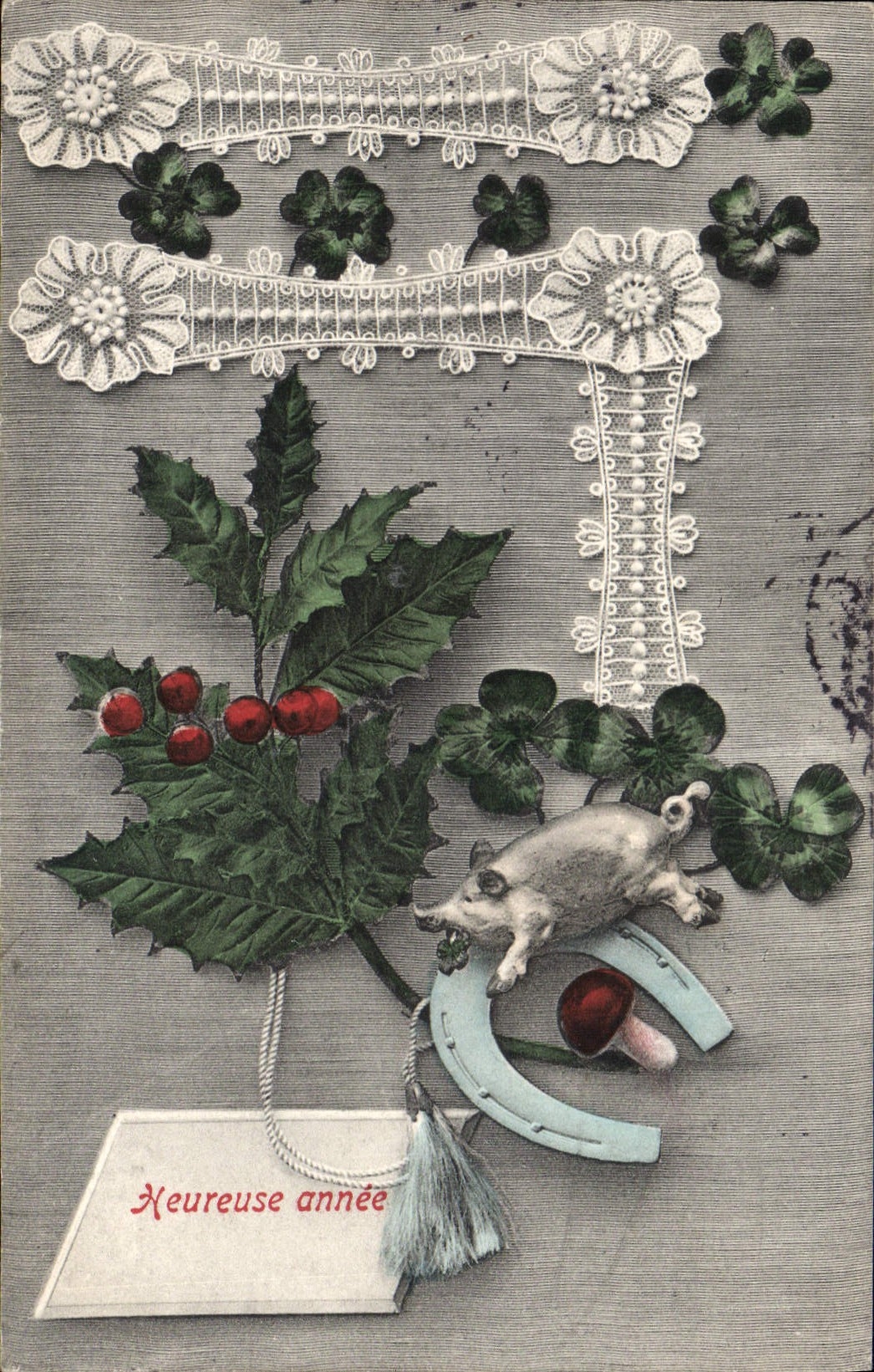 Postal Cerdo Cerdo Hierro tiene caballo Encaje