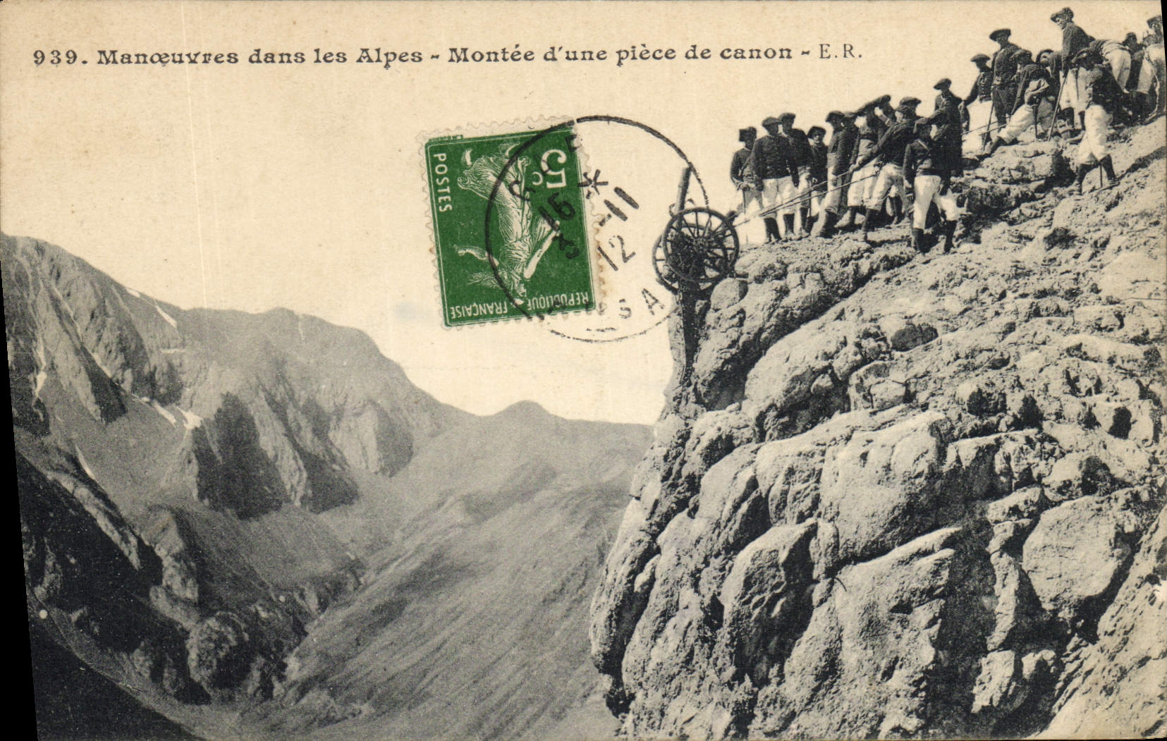 Vintage Postcard Militaria Alpine hunters Operations in the Alps Assembled of a part of gun