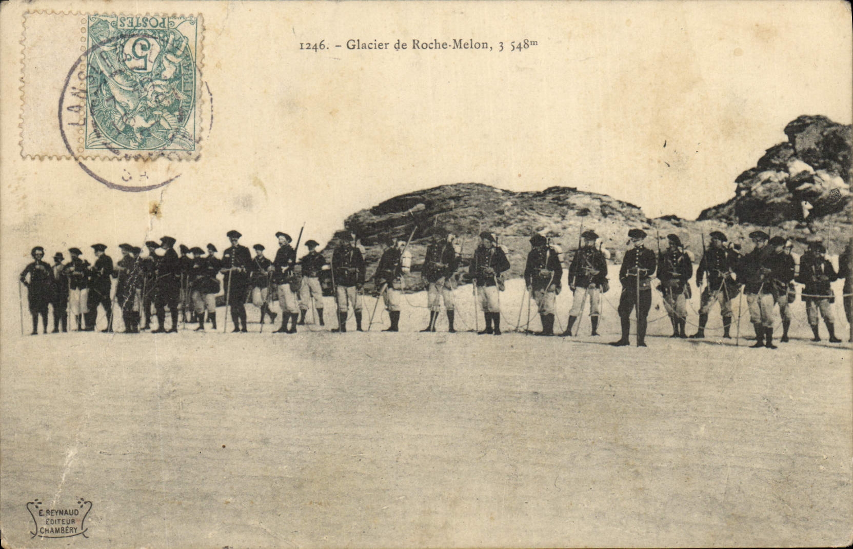 Vintage Postcard Militaria Alpine hunters Glacier of Rock Melon