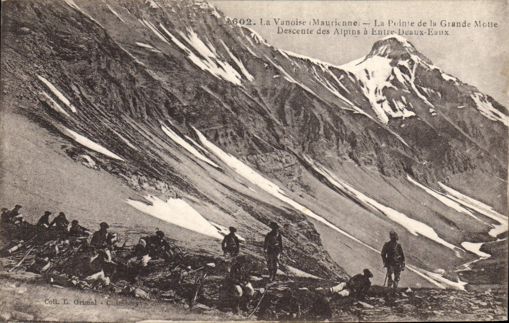 CPA Militaria Chasseurs Alpins La Vanoise Maurienne La pointe de la Grande Motte Descente des Alpins a Entre Deux Eaux 