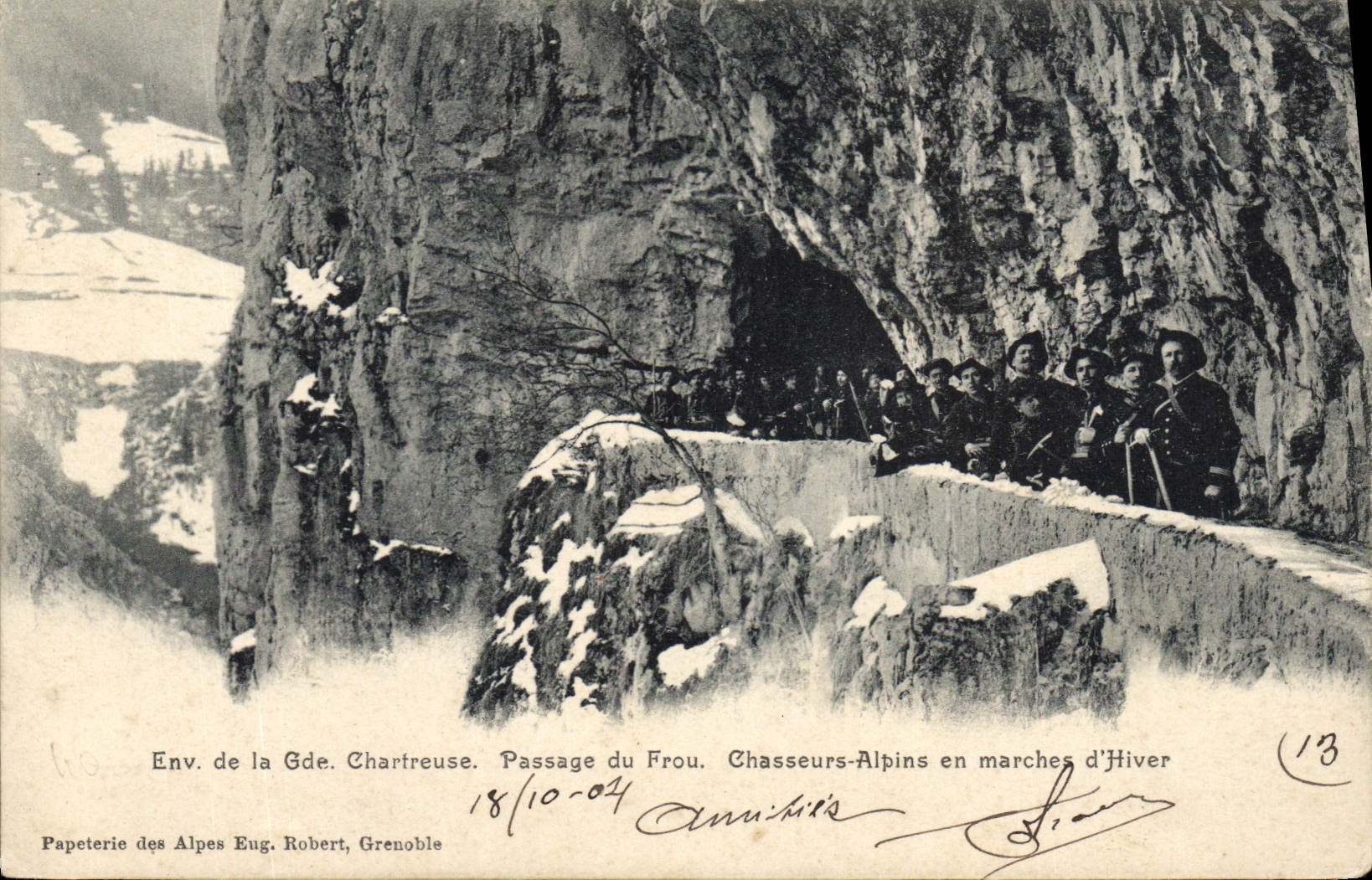 Vintage Postcard Militaria Alpine hunters Surroundings of the Large Charterhouse Passage of Frou Alpine hunters moving of winter