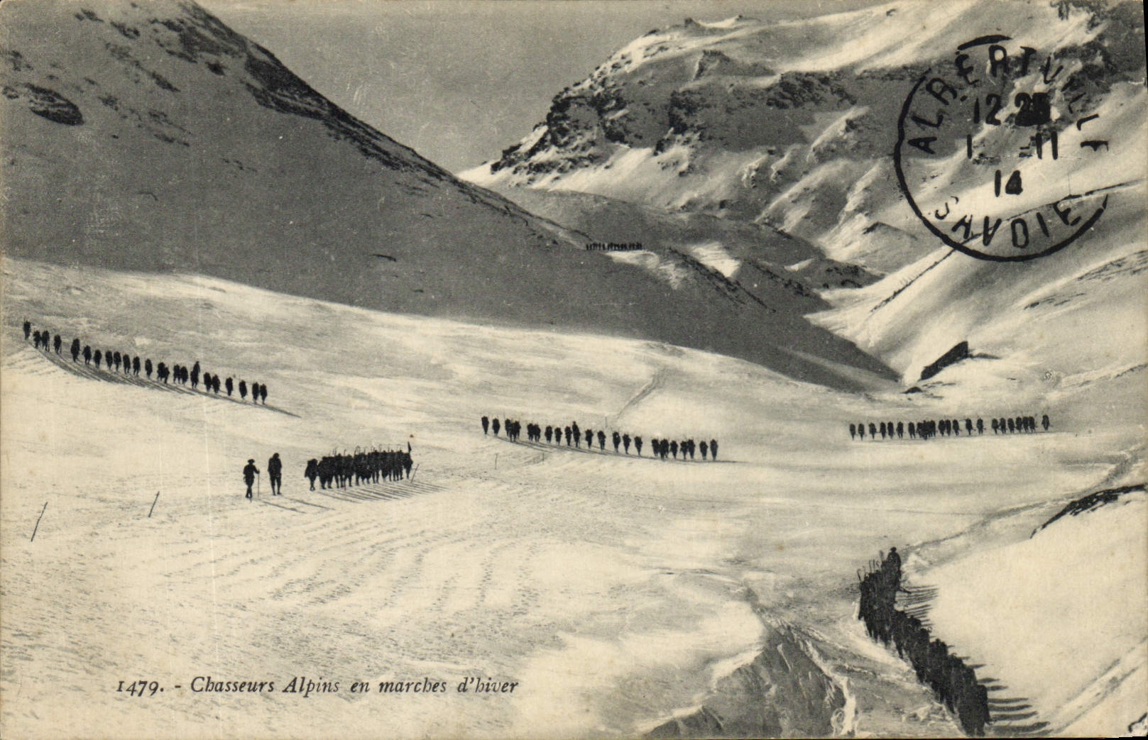 Vintage Postcard Militaria Alpine hunters moving of winter