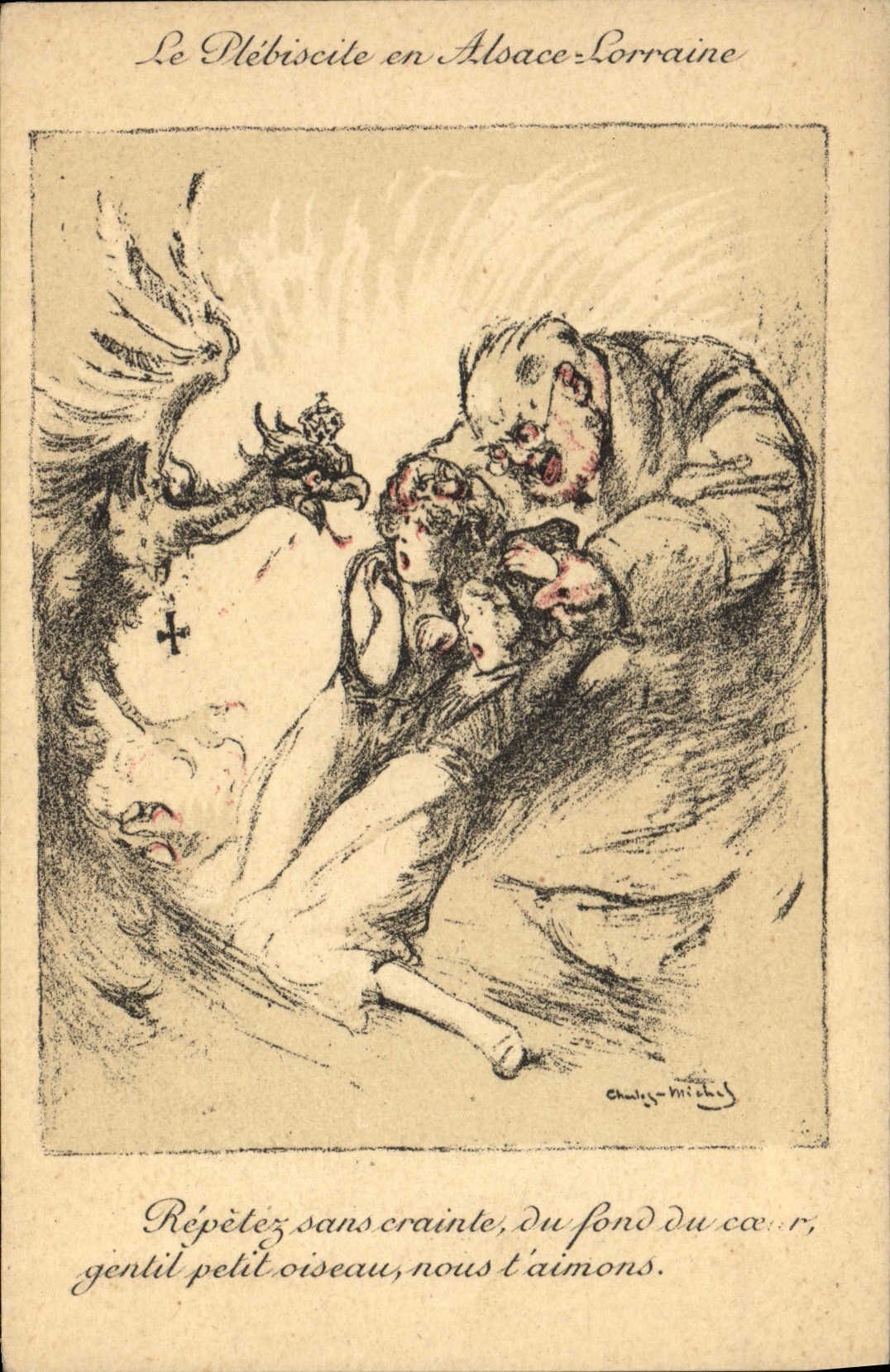 CPA Militaria Le plebiscite en Alsace Lorraine Aigle 