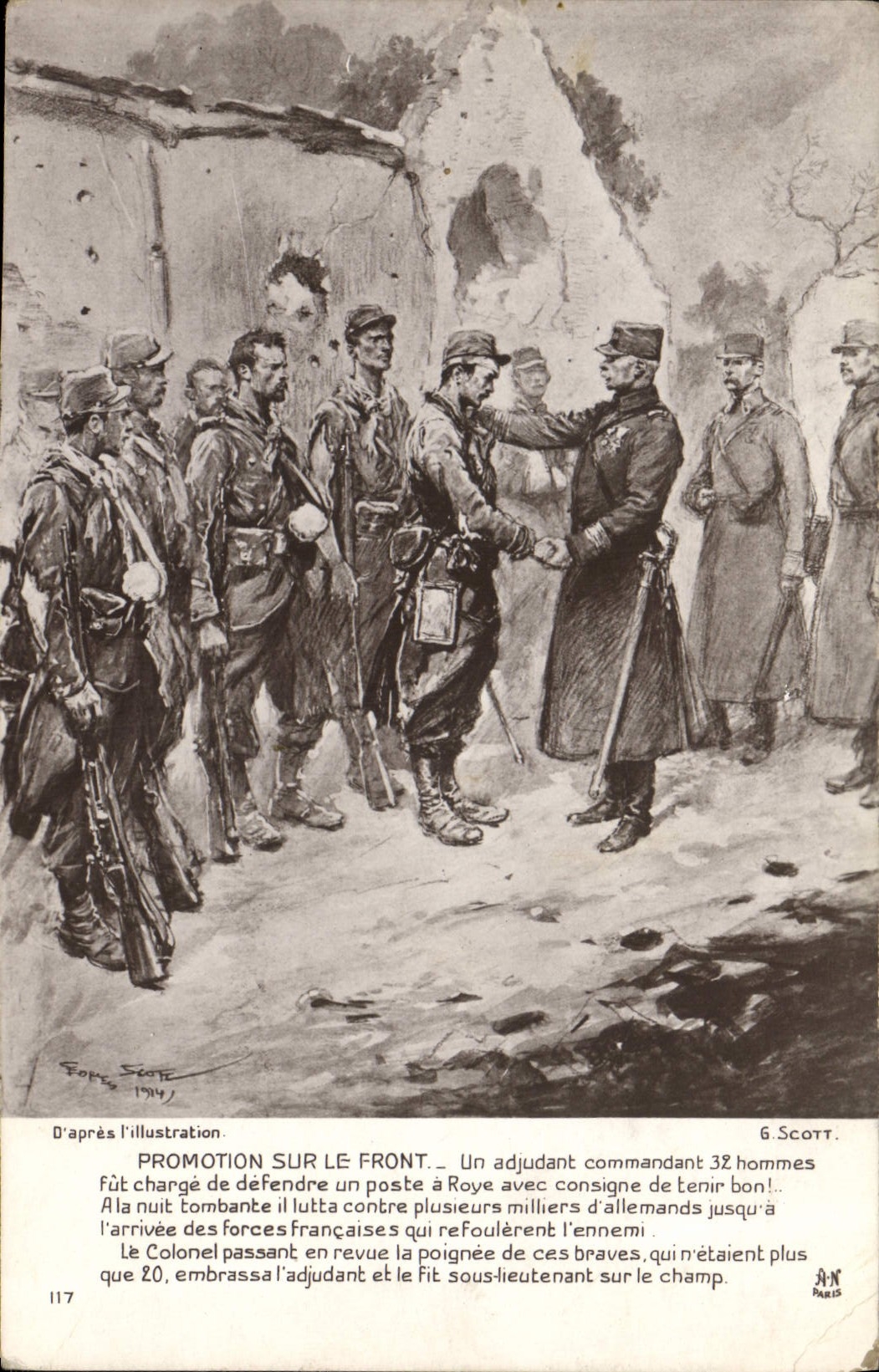 CPA Militaria Promotion sur le front Adjudant 