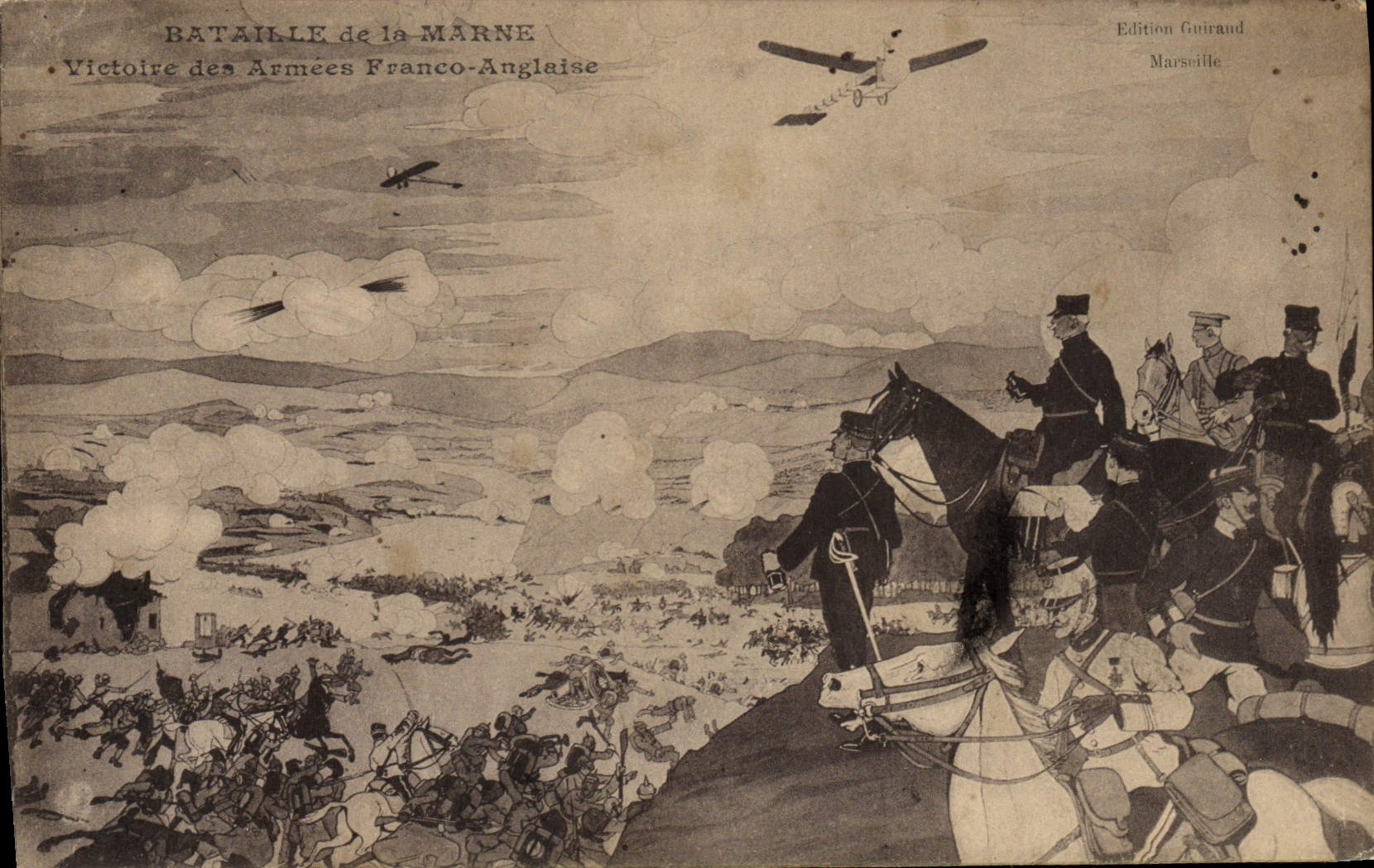 Vintage Postcard Militaria Battles of the Marne English Victoire of the Franco armies Plane