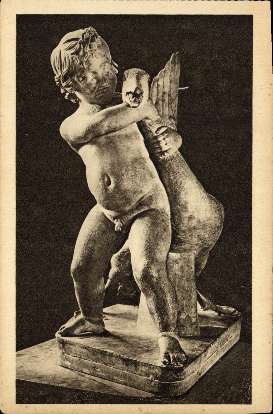 Vintage Postcard Paris Musee of Louvre Enfant has goose