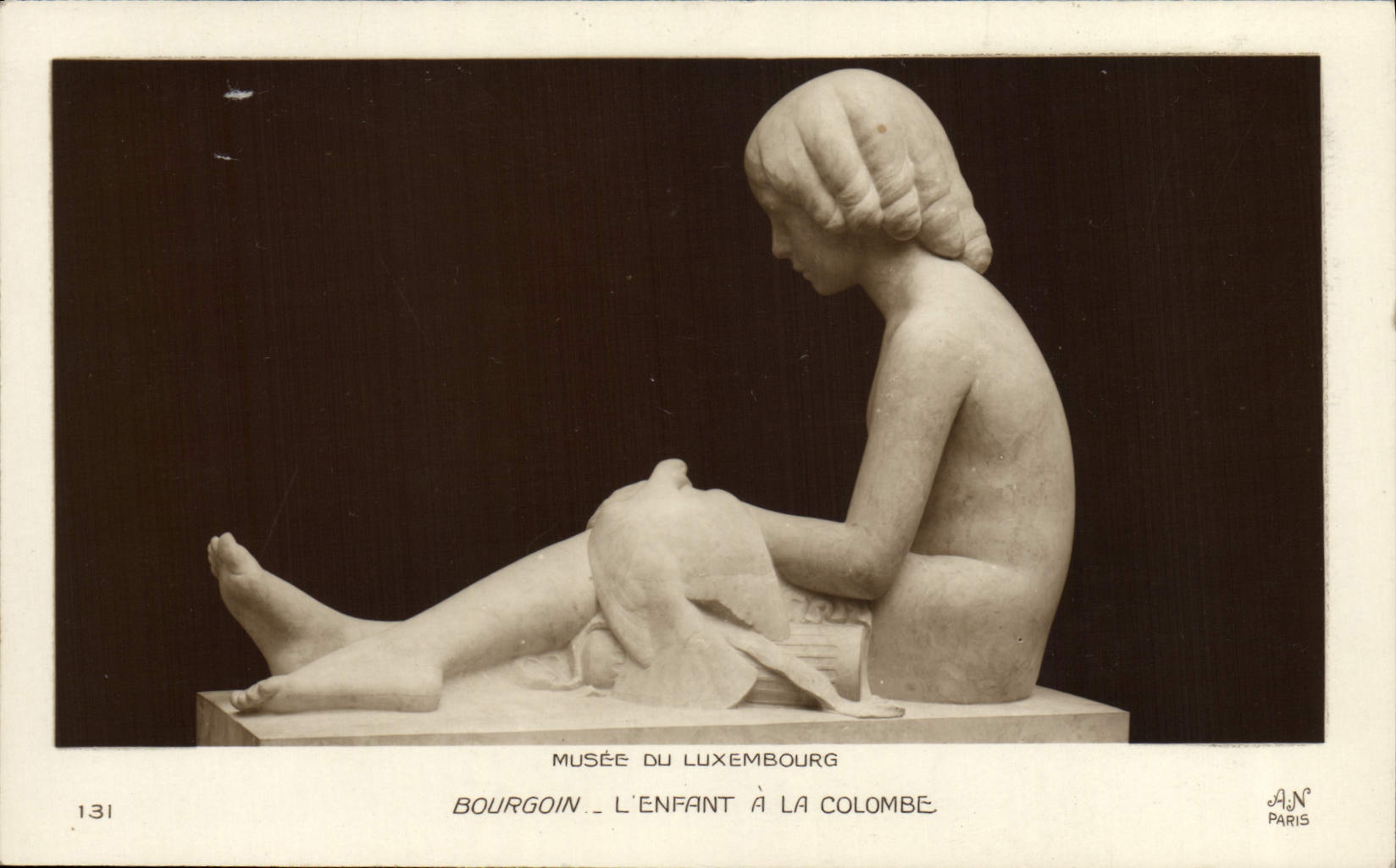 Vintage Postcard Paris Musee of Luxembourg Bourgoin the child has the Dove