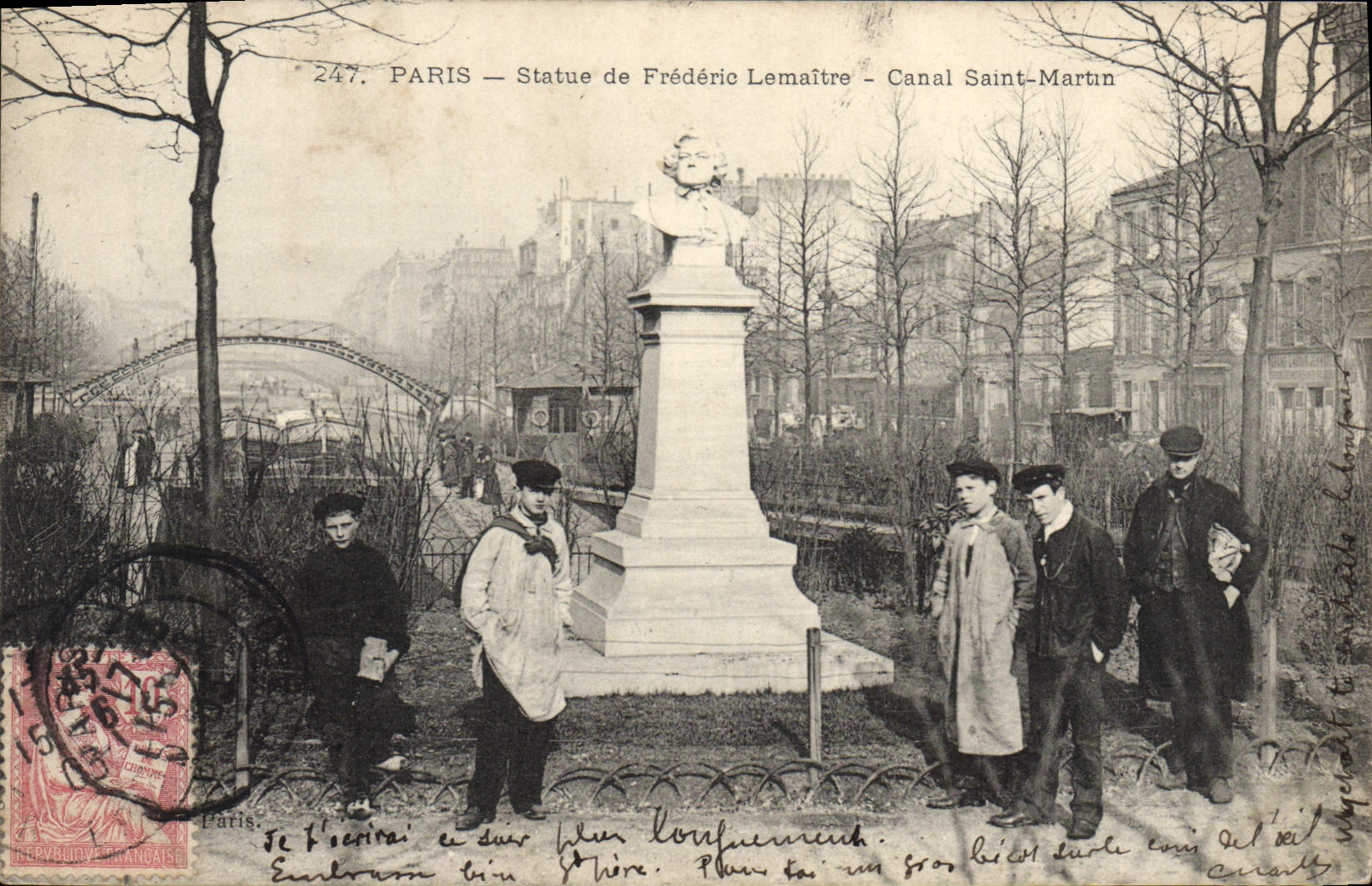 Vintage Postcard Paris Rules of Frederic Lemaitre Canal Holy Martin
