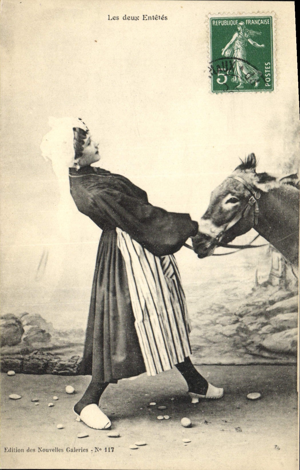 Vintage Postcard Folklore the two headings Donkey Mule