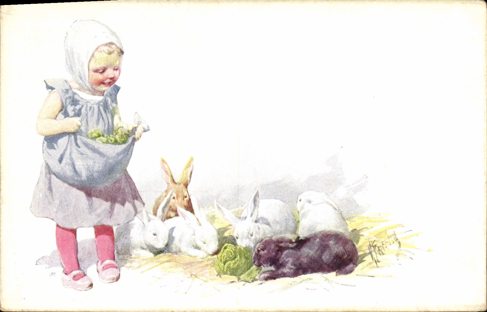 Vintage Postcard Fantasy Illustrator Child Rabbits