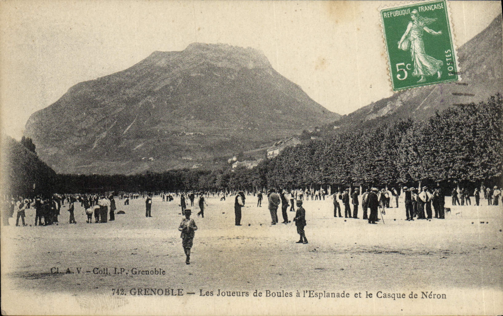 Vintage Postcard Petanque Grenoble the bowlers has the esplanade and the Helmet of Neron