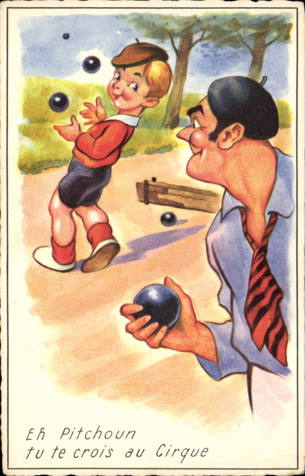 Modern Postcard Petanque Hey little one you believe yourself in the circus